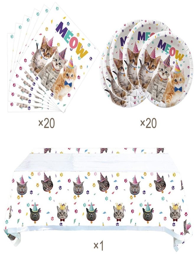 OULUN Cat Party Supplies Tableware ,20 Plates and 20 Napkins and Tablecloth71 '' x 42 '',Kids Cat Birthday Theme Party Decorate Supplies - Image 4